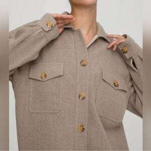 Good American Oversized Heathered Sepia Shacket Jacket Size 5/6 (XL/2XL) Pockets